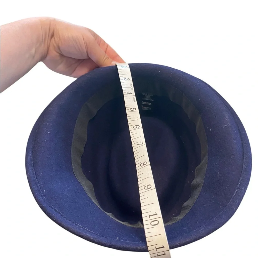 vintage wool felt blue small brim fedora featuring a gray band pork pie hat size